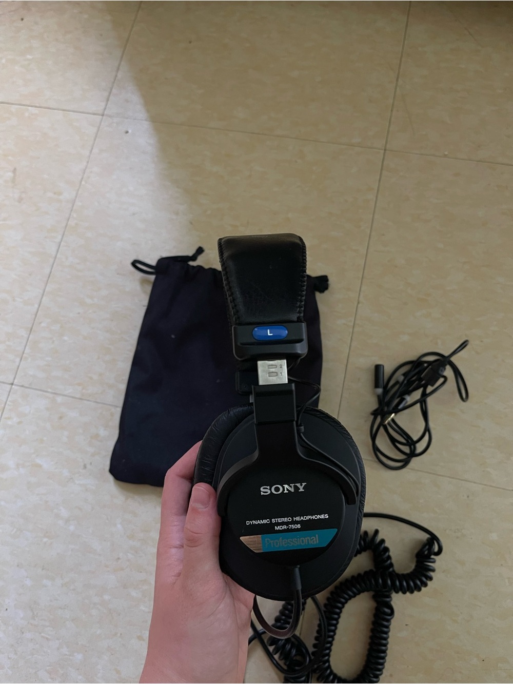 Sony Black Over-Ear Professional Headphones with Blue Accent